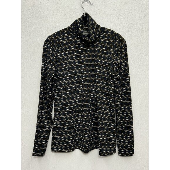 J McLaughlin Turtleneck Shirt Womens XS Black Brown Signet Lock Nora Jersey Knit - Picture 1 of 5